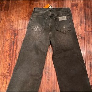 Risen denim hi-rise frayed ankle wide jeans